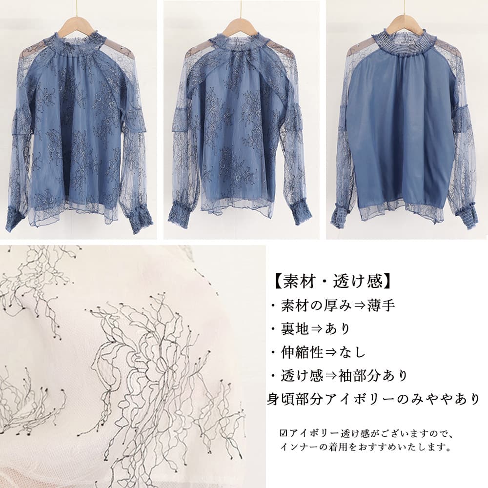 フリルフラワー刺繍シアーブラウス