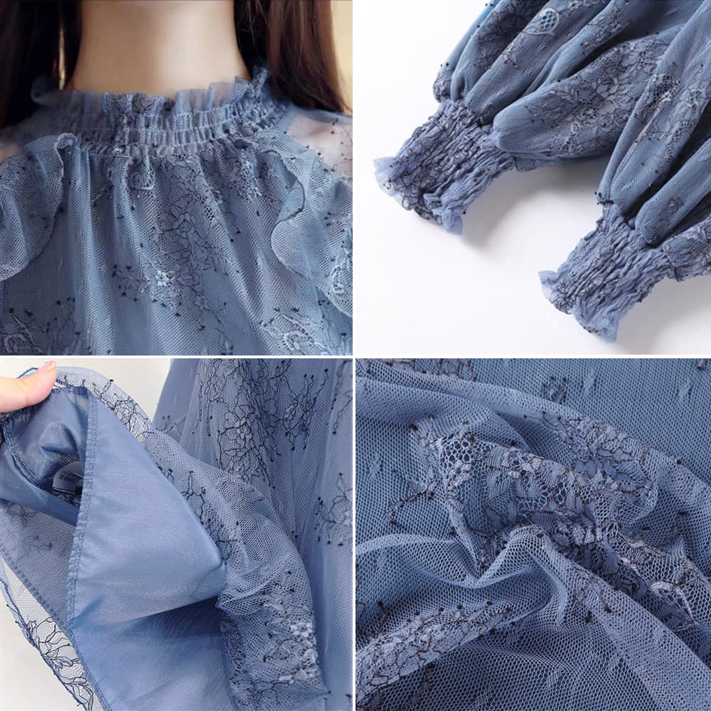フリルフラワー刺繍シアーブラウス