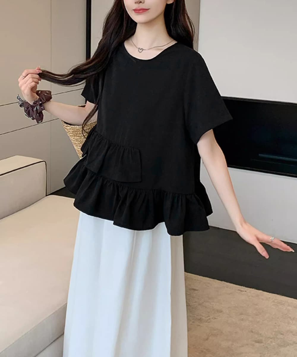 アシンメトリーフリルブラウス