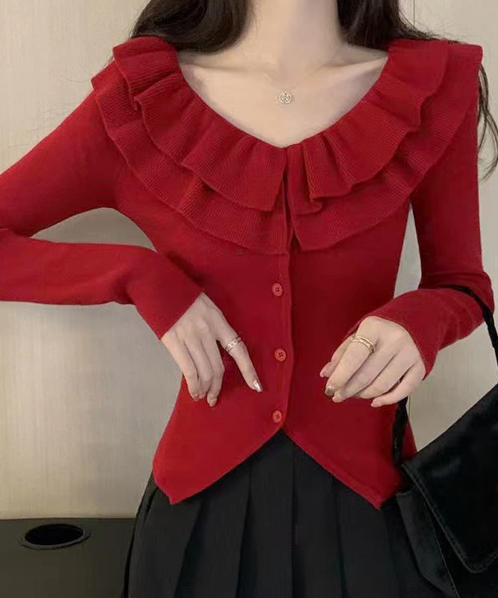 フリルニットブラウスオフショルダー
