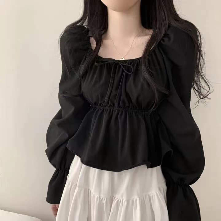 フリルシャツパフスリーブギャザーペプラム