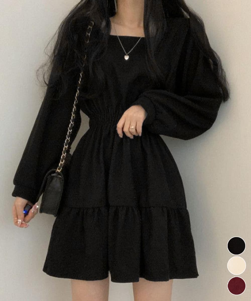 長袖フリルミニワンピース