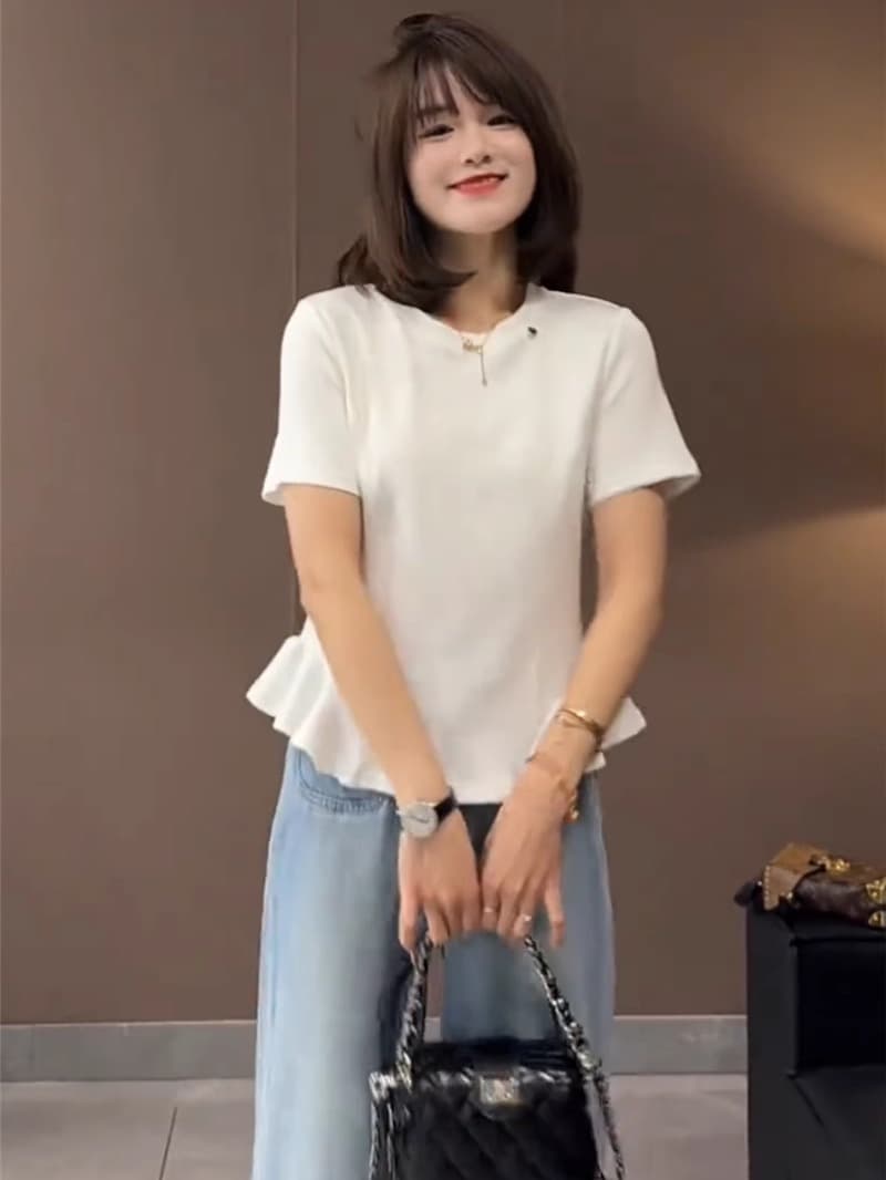 ペプラムフリル半袖ブラウス