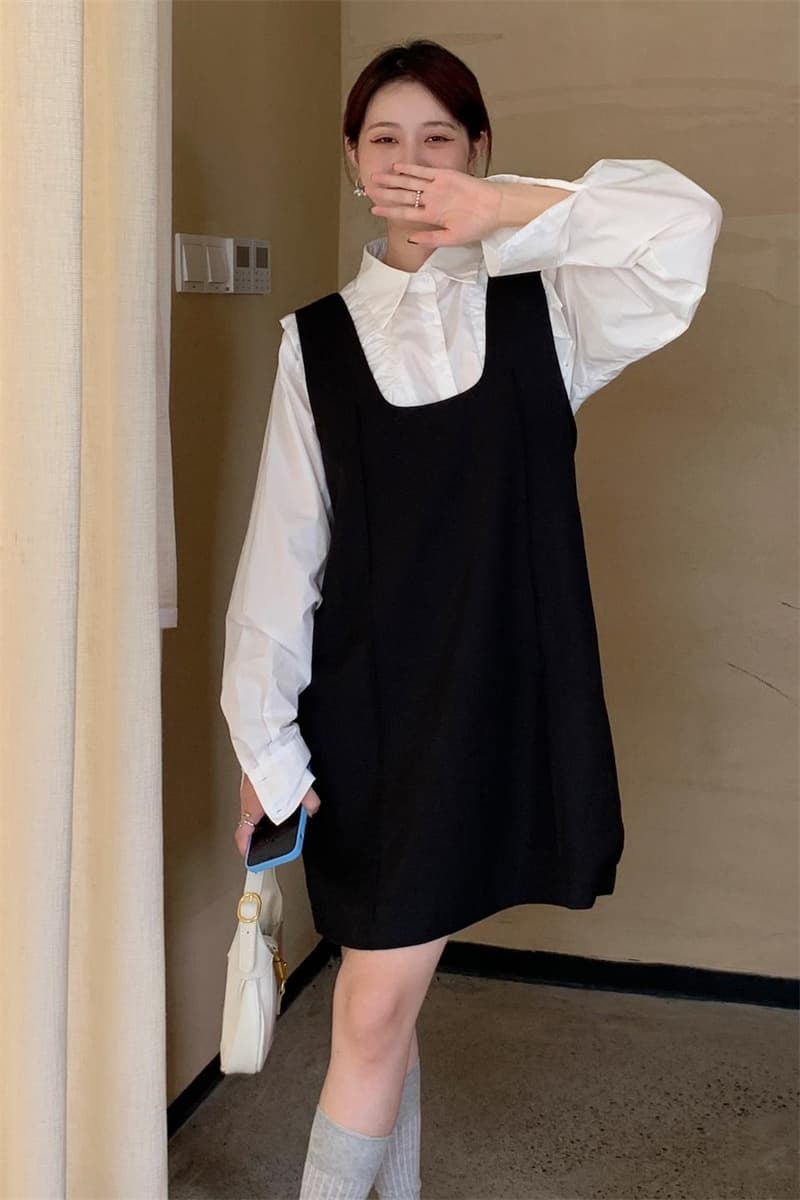 フリルシャツ付き ジャンパーワンピース